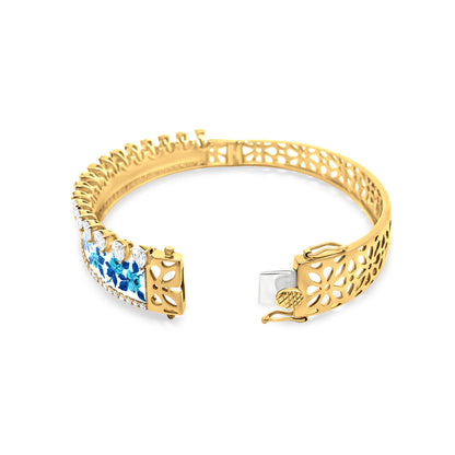 18K Yellow Gold Diamond Floral Bangle