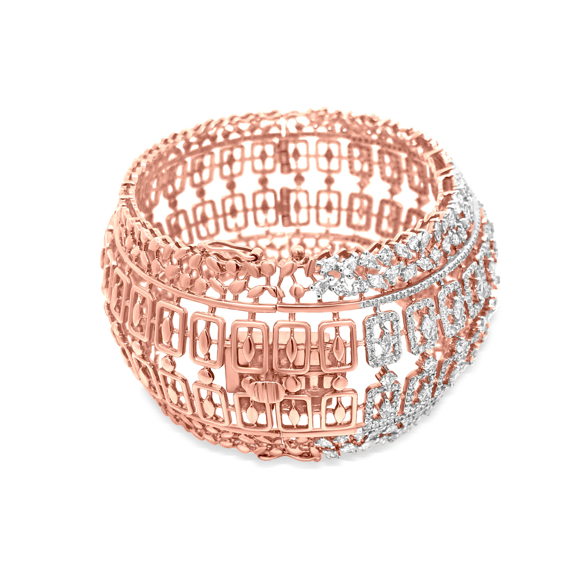 Diamond Cuff Bangle In 18K Rose Gold