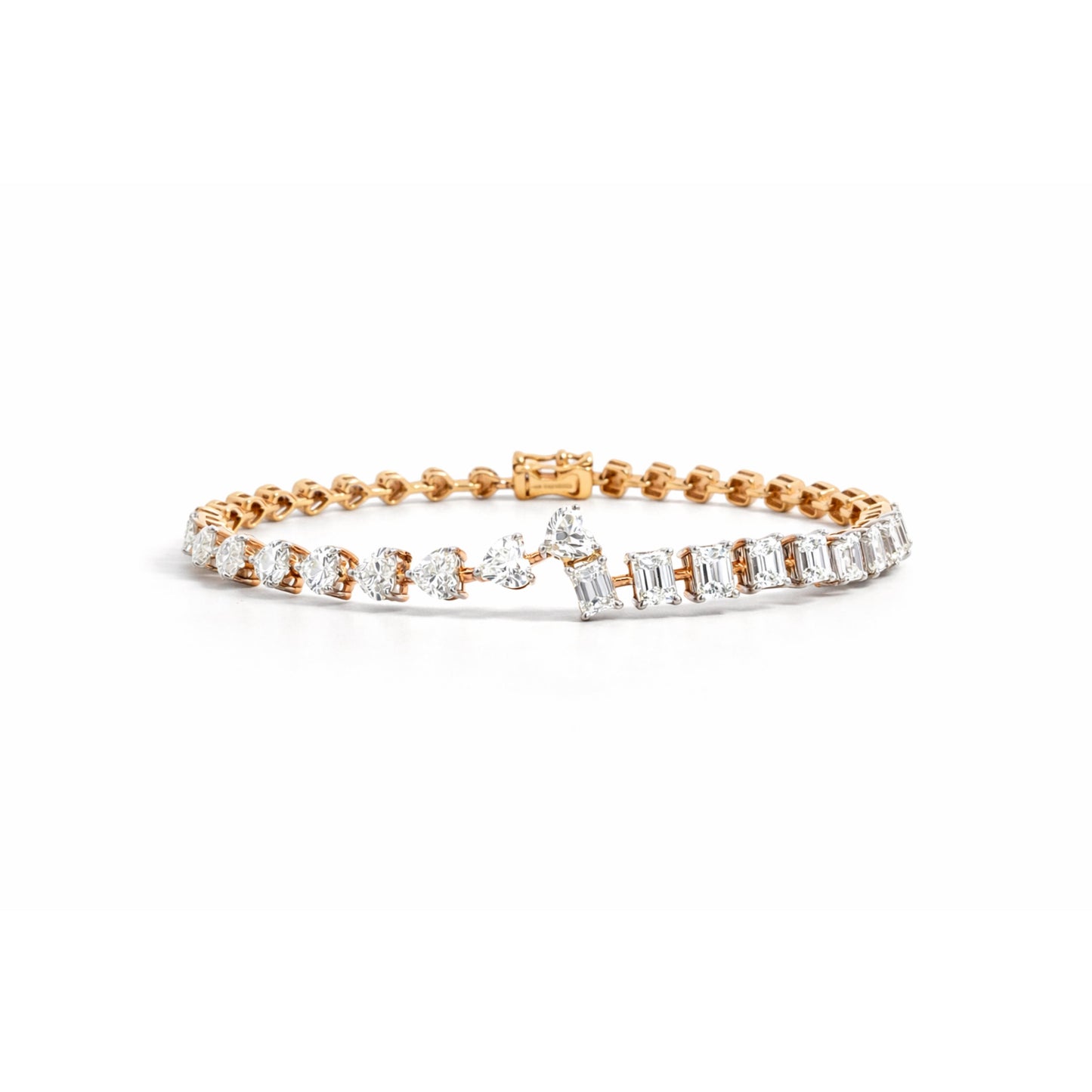 18K Gold Diamond Bracelet with Heart & Emerald-Cut Diamonds