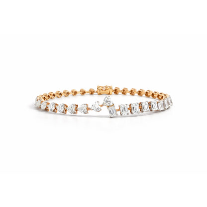 18K Gold Diamond Bracelet with Heart & Emerald-Cut Diamonds
