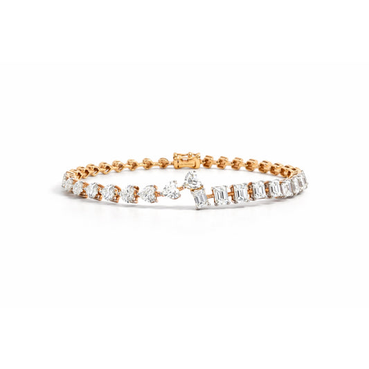 18K Gold Diamond Bracelet with Heart & Emerald-Cut Diamonds
