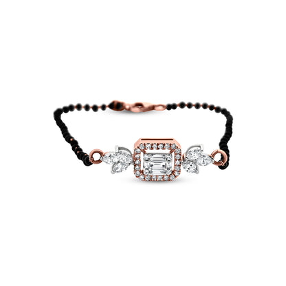 Gorgeous 18K Rose Gold Black Stone Link Chain Bracelet Set With Round, Marquise, And Baguette Diamond Jewelry