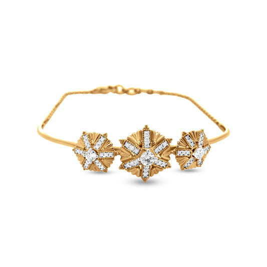 18K Yellow Gold Star Studded Diamonds Bracelet In Three Umbrella Motifs