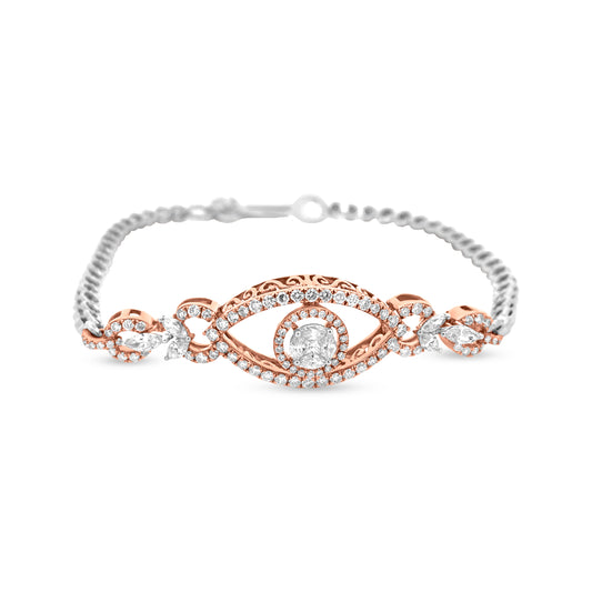 18K Rose And White Gold Eye Motif Chain Diamond Bracelet