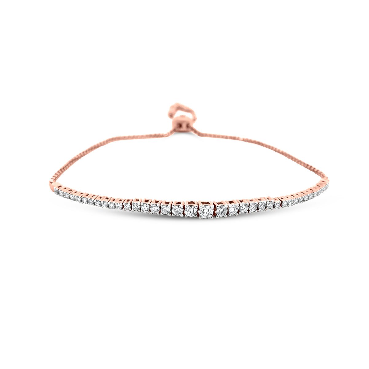 Stunning 18k Rose Gold Bolo Bracelet with 0.95 Round White Diamonds and Bolo Safety Lock.