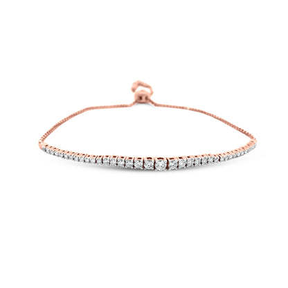 Stunning 18k Rose Gold Bolo Bracelet with 0.95 Round White Diamonds and Bolo Safety Lock.