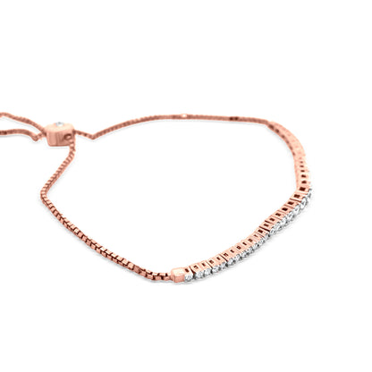 Stunning 18k Rose Gold Bolo Bracelet with 0.95 Round White Diamonds and Bolo Safety Lock.