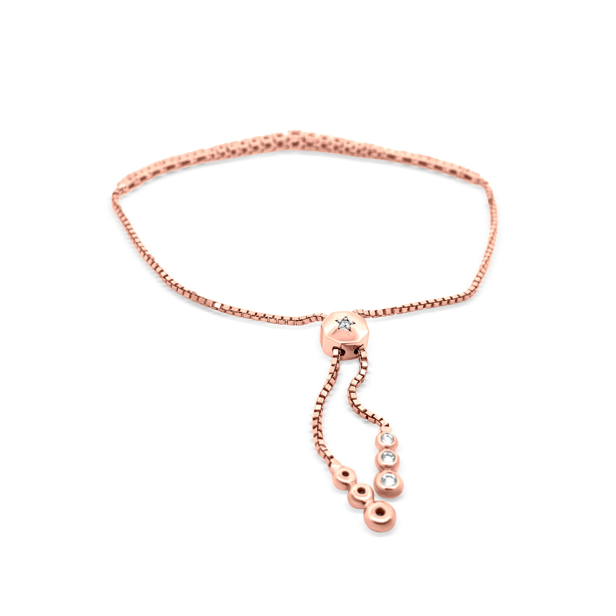 Stunning 18k Rose Gold Bolo Bracelet with 0.95 Round White Diamonds and Bolo Safety Lock.