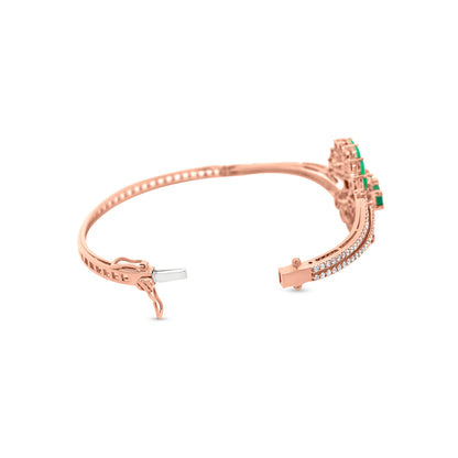 18K Rose Gold Diamond And Emerald Color Green Stone Split Shank Bangle