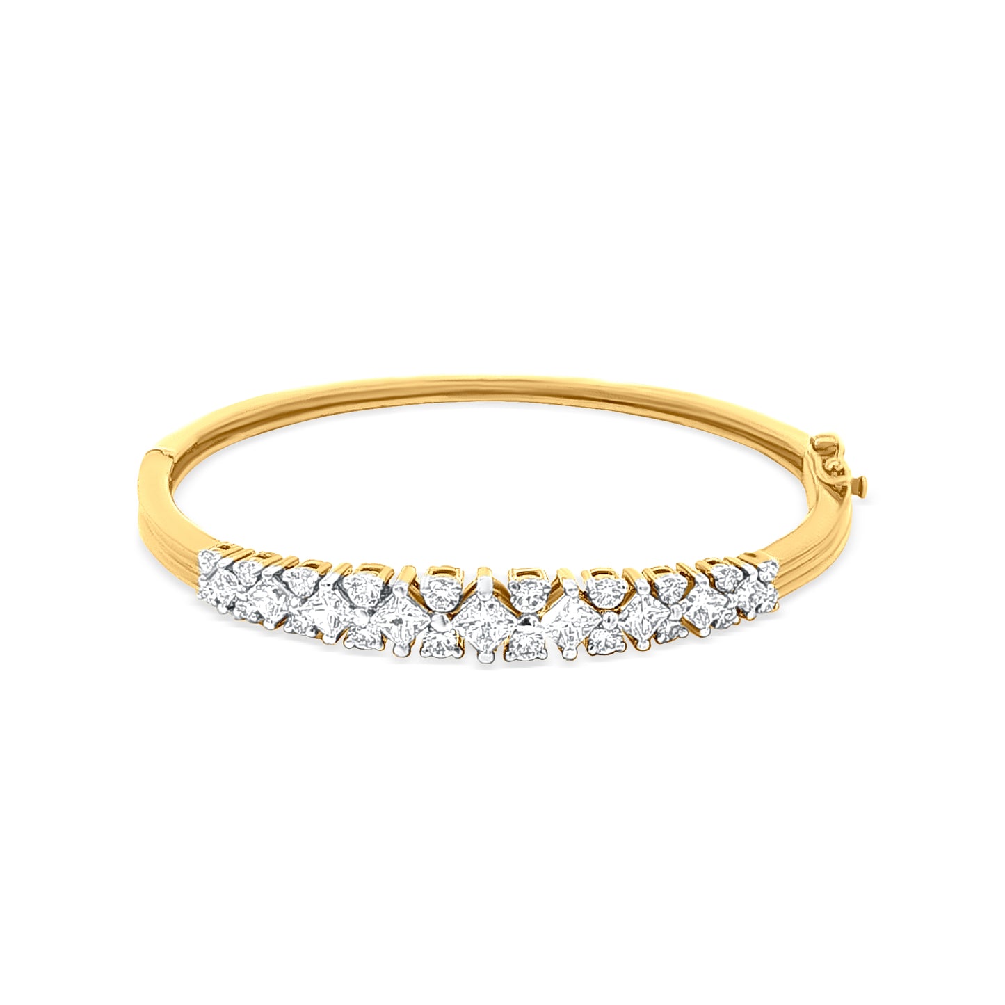 18k Yellow Gold Bangle with Unique Clasp and Diamond Embellishments