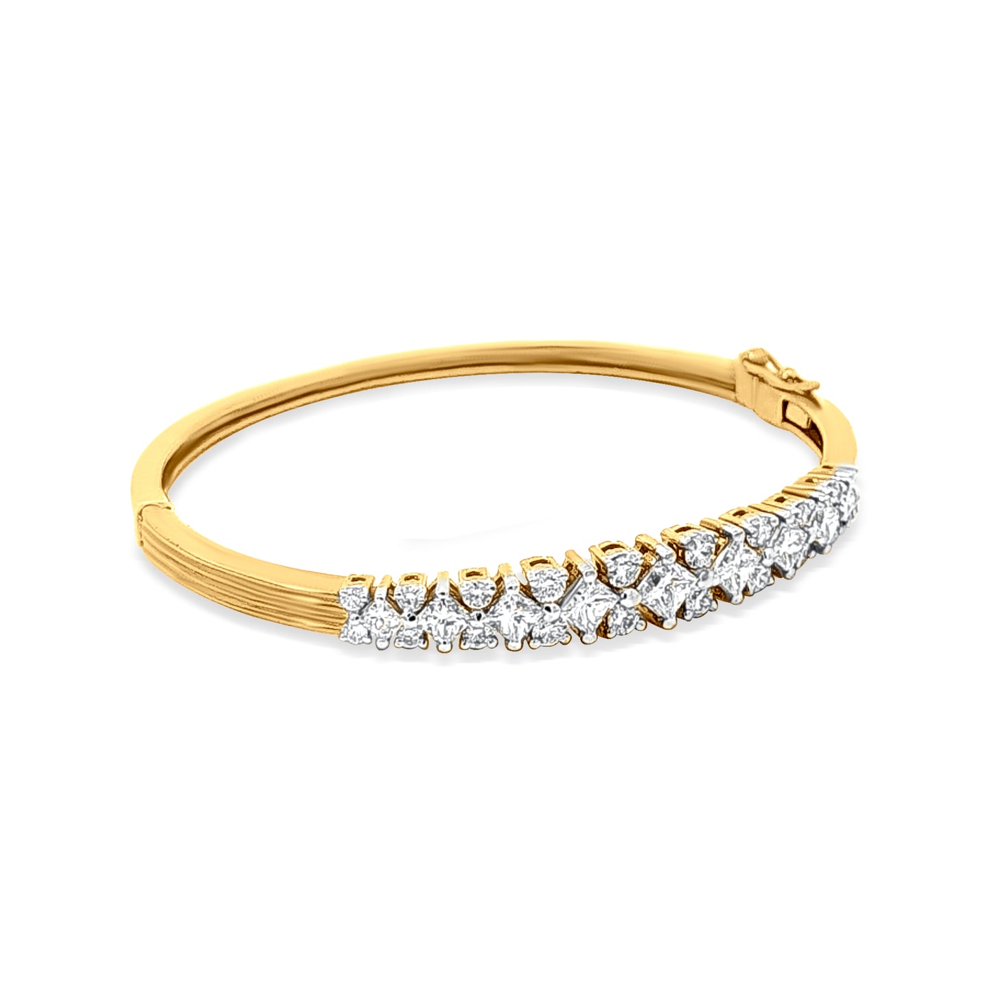 18k Yellow Gold Bangle with Unique Clasp and Diamond Embellishments