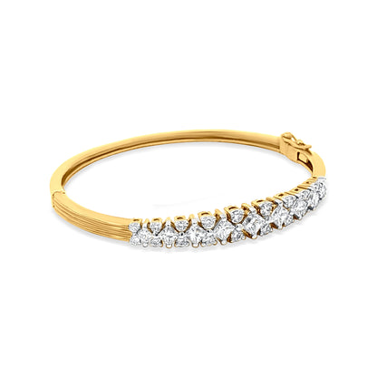 18k Yellow Gold Bangle with Unique Clasp and Diamond Embellishments