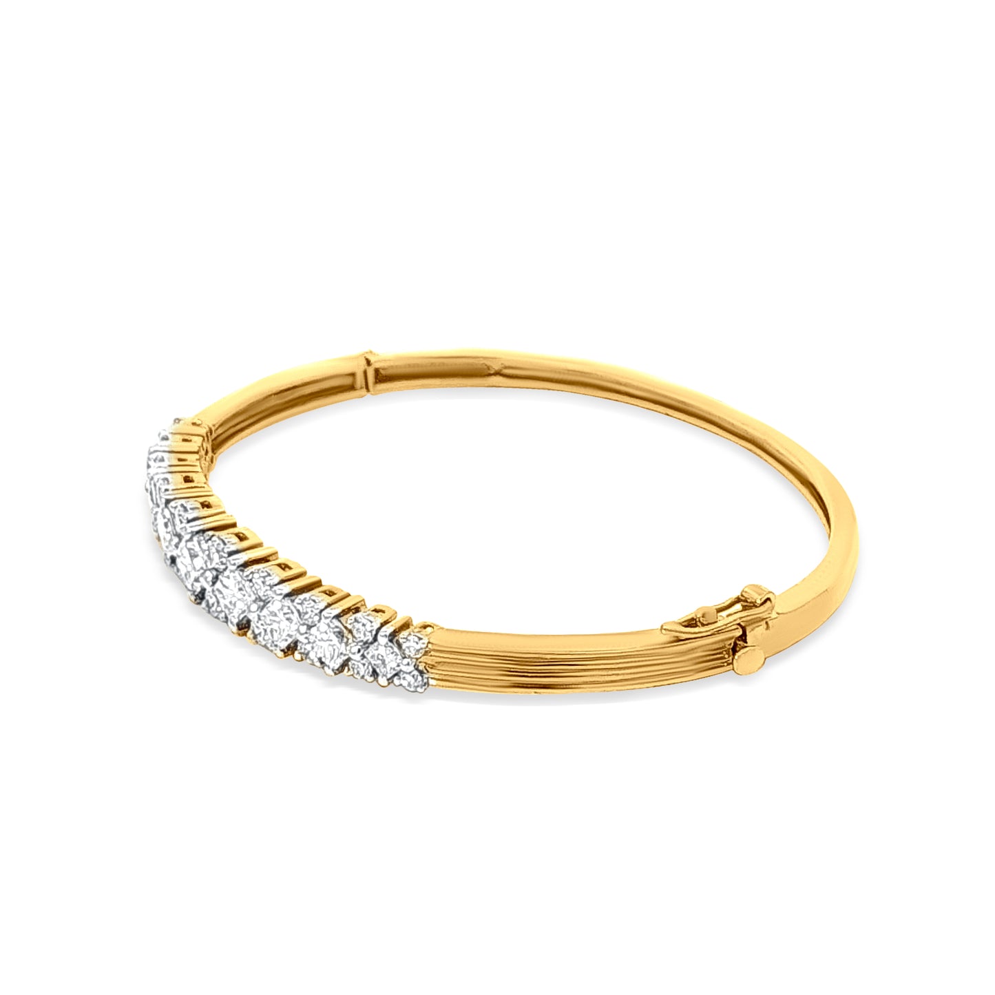 18k Yellow Gold Bangle with Unique Clasp and Diamond Embellishments
