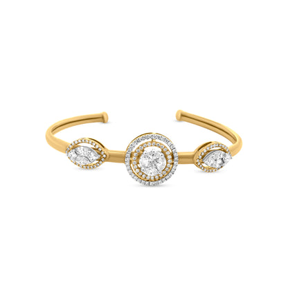 Make A Statement With Our 18K Yellow Gold Diamond Studded European Style Cuff Bangle