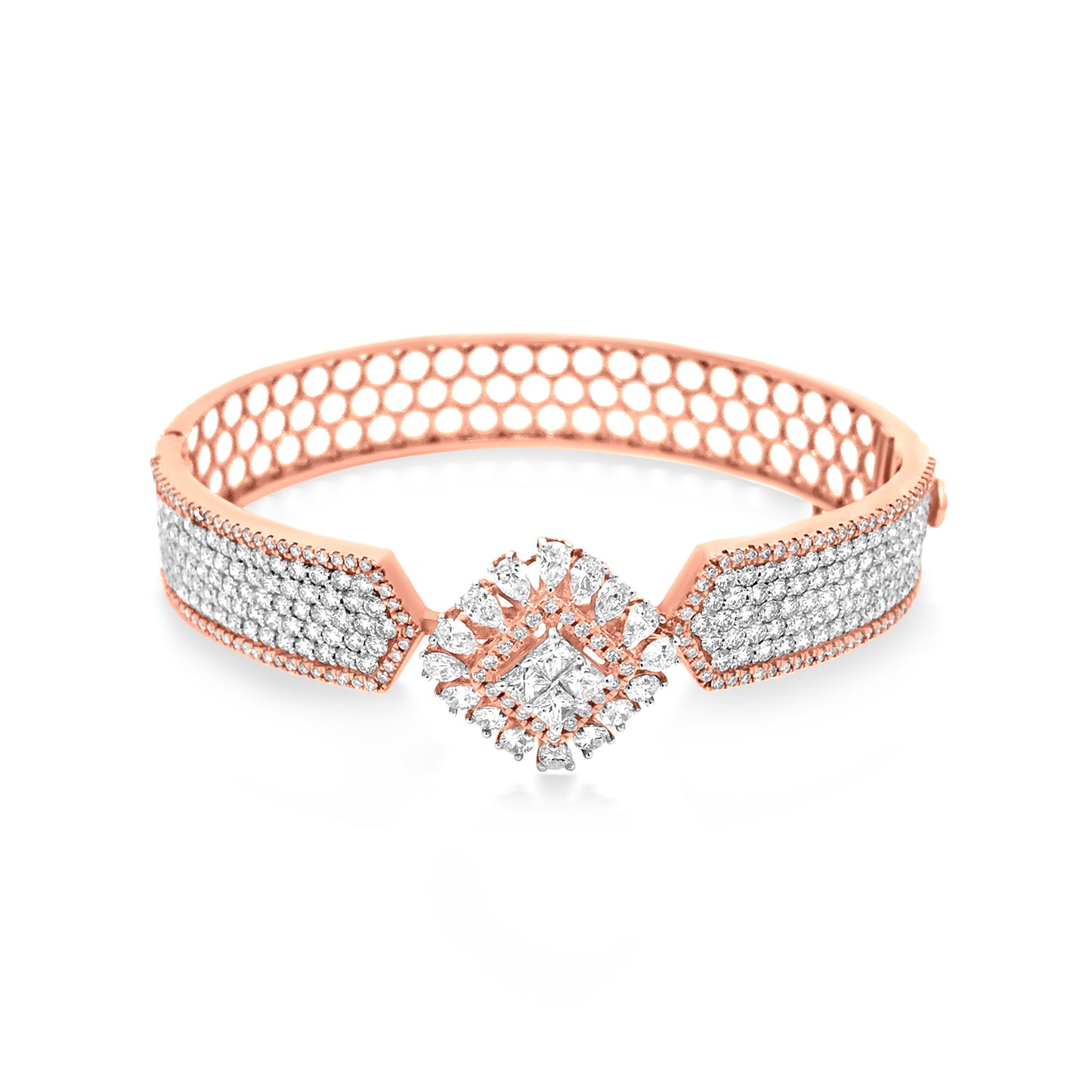 18K Rose Gold Centre Design Cuff Bangle