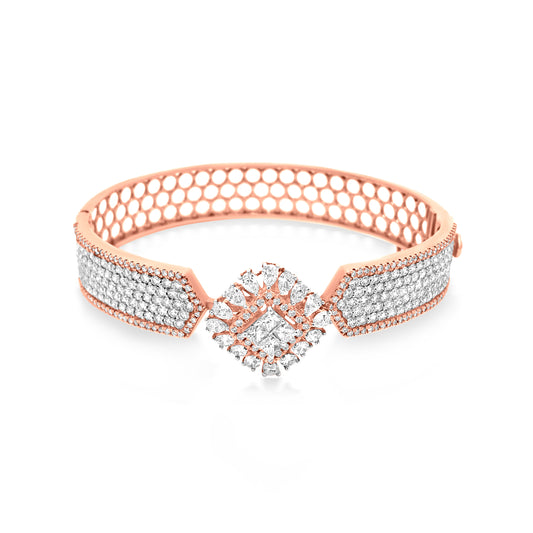 18K Rose Gold Centre Design Cuff Bangle
