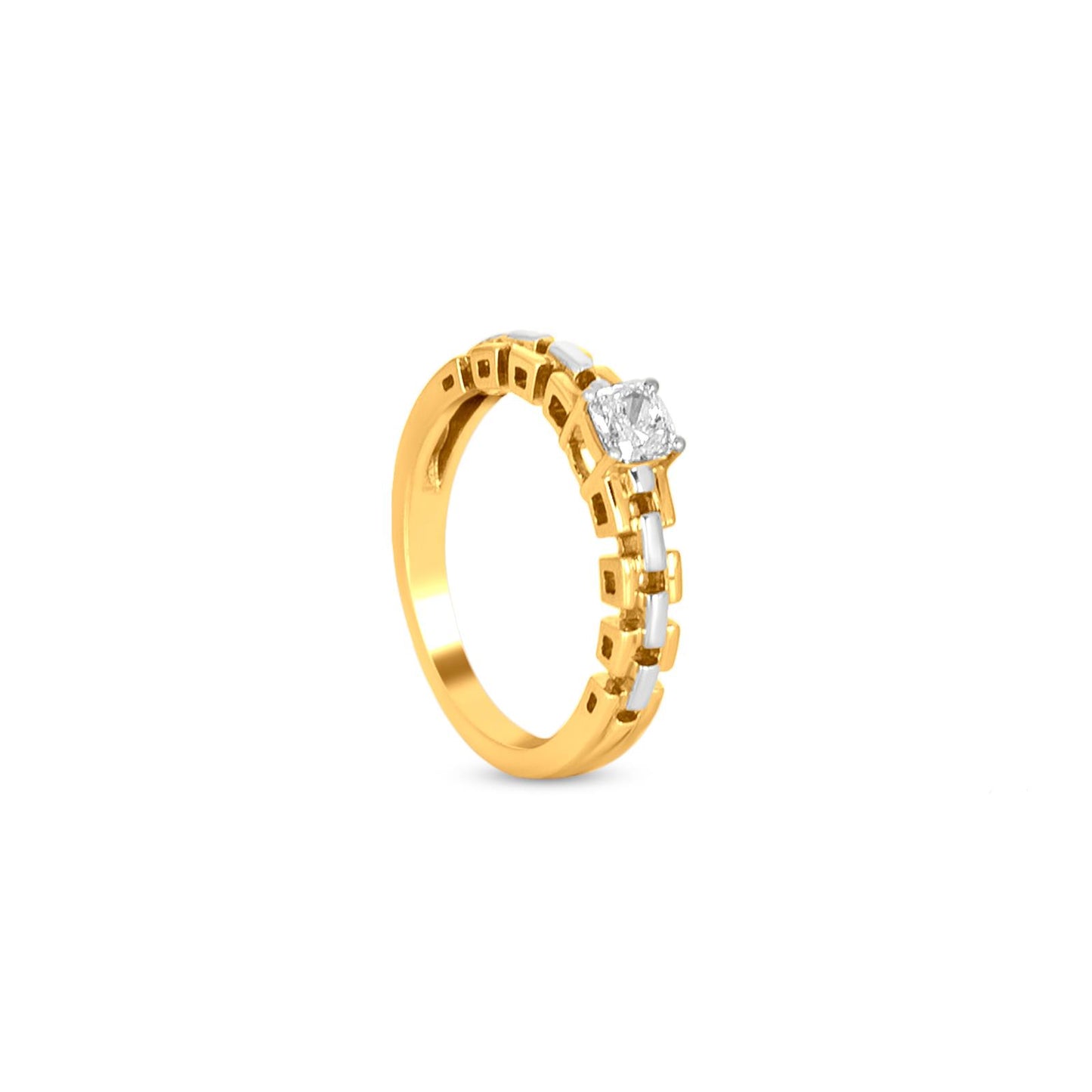 Solitaire Diamond Ring In 18K Yellow Ring With Rhodium
