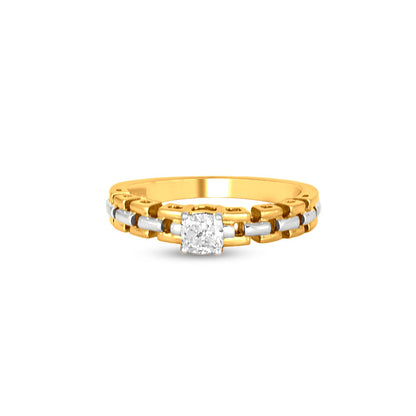 Solitaire Diamond Ring In 18K Yellow Ring With Rhodium