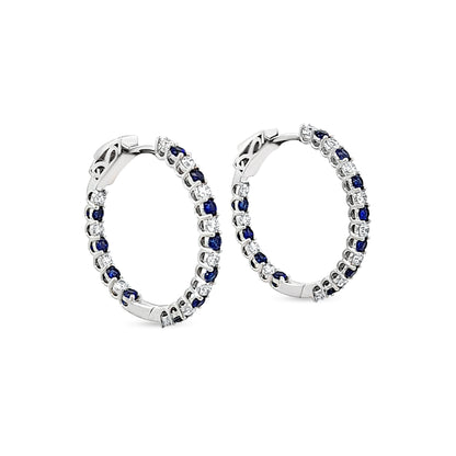 Tanvi - 14K White Gold Lab-Grown Diamond and Blue Zircon Hoop Earrings