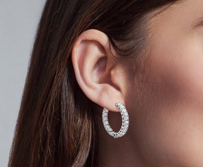 Ishita - 14K White Gold Emerald-Cut and Round Lab-Grown Diamond Hoop Earrings