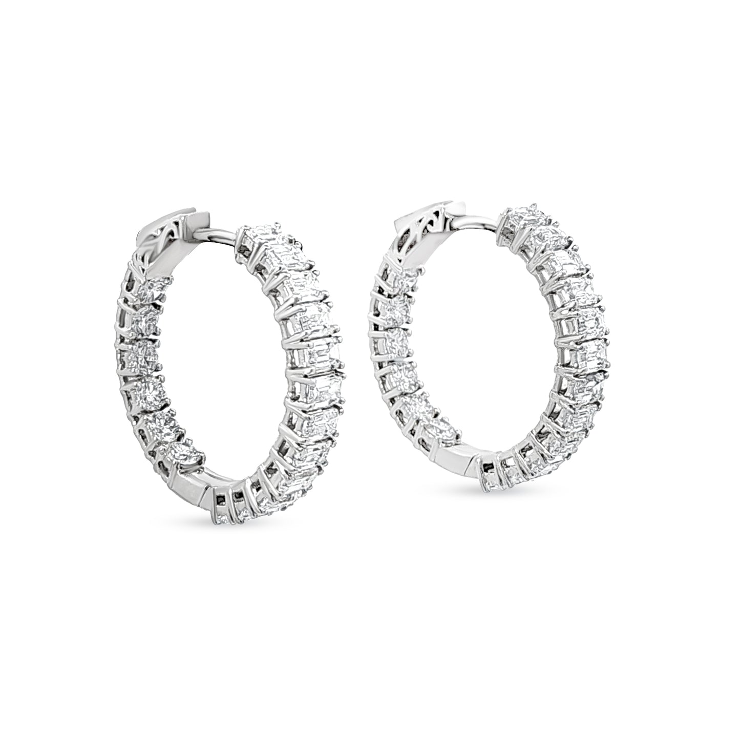 Ishita - 14K White Gold Emerald-Cut and Round Lab-Grown Diamond Hoop Earrings