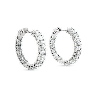 Ishita - 14K White Gold Emerald-Cut and Round Lab-Grown Diamond Hoop Earrings