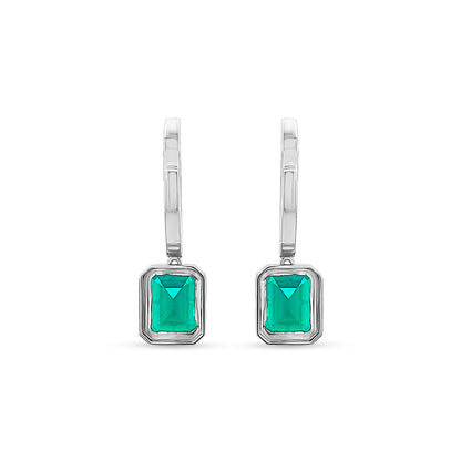 Pranjal - 14K White Gold Lab-Grown Diamond Hoop Earrings with Hanging Emerald
