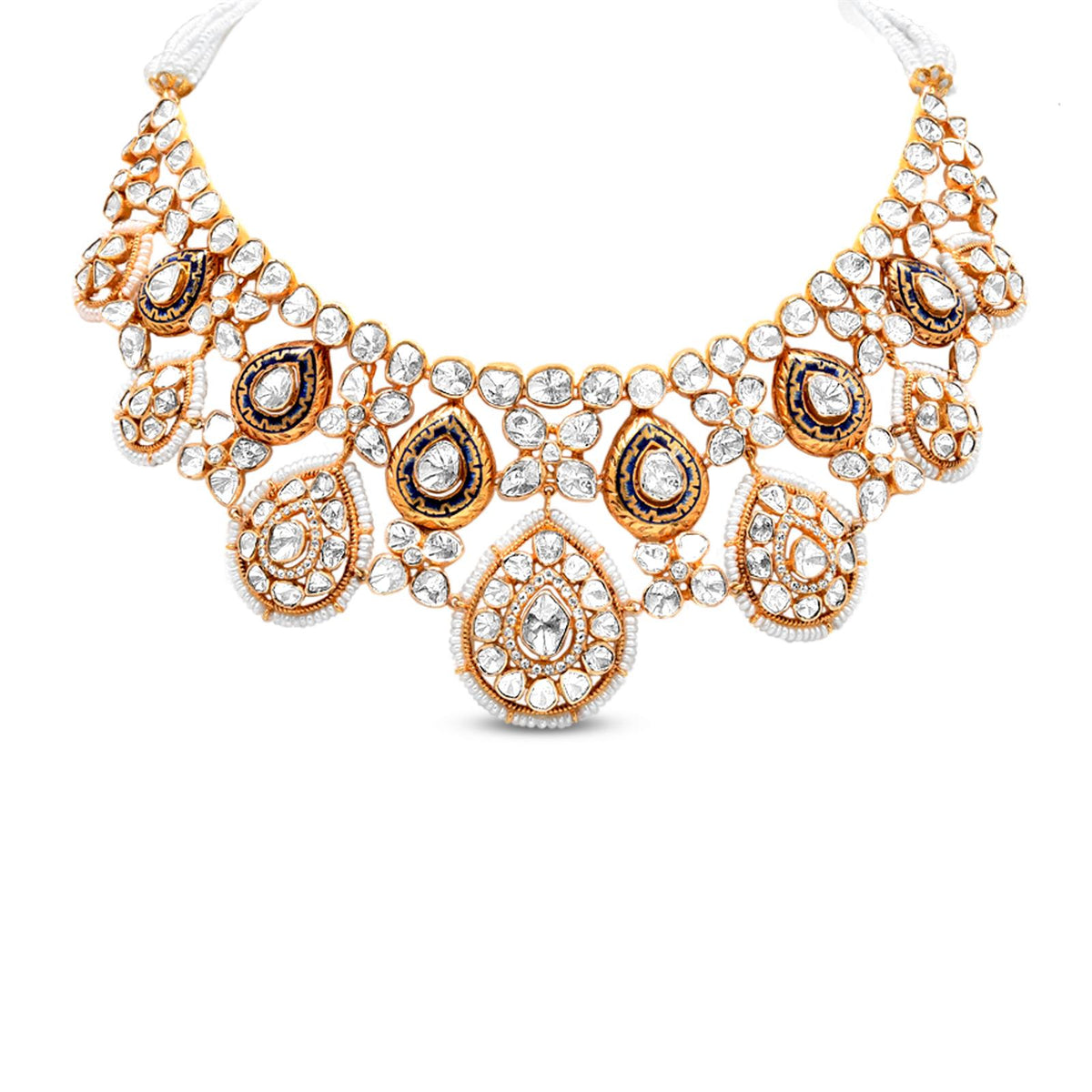 Polki Necklace In 18K Yellow Gold With Pearl