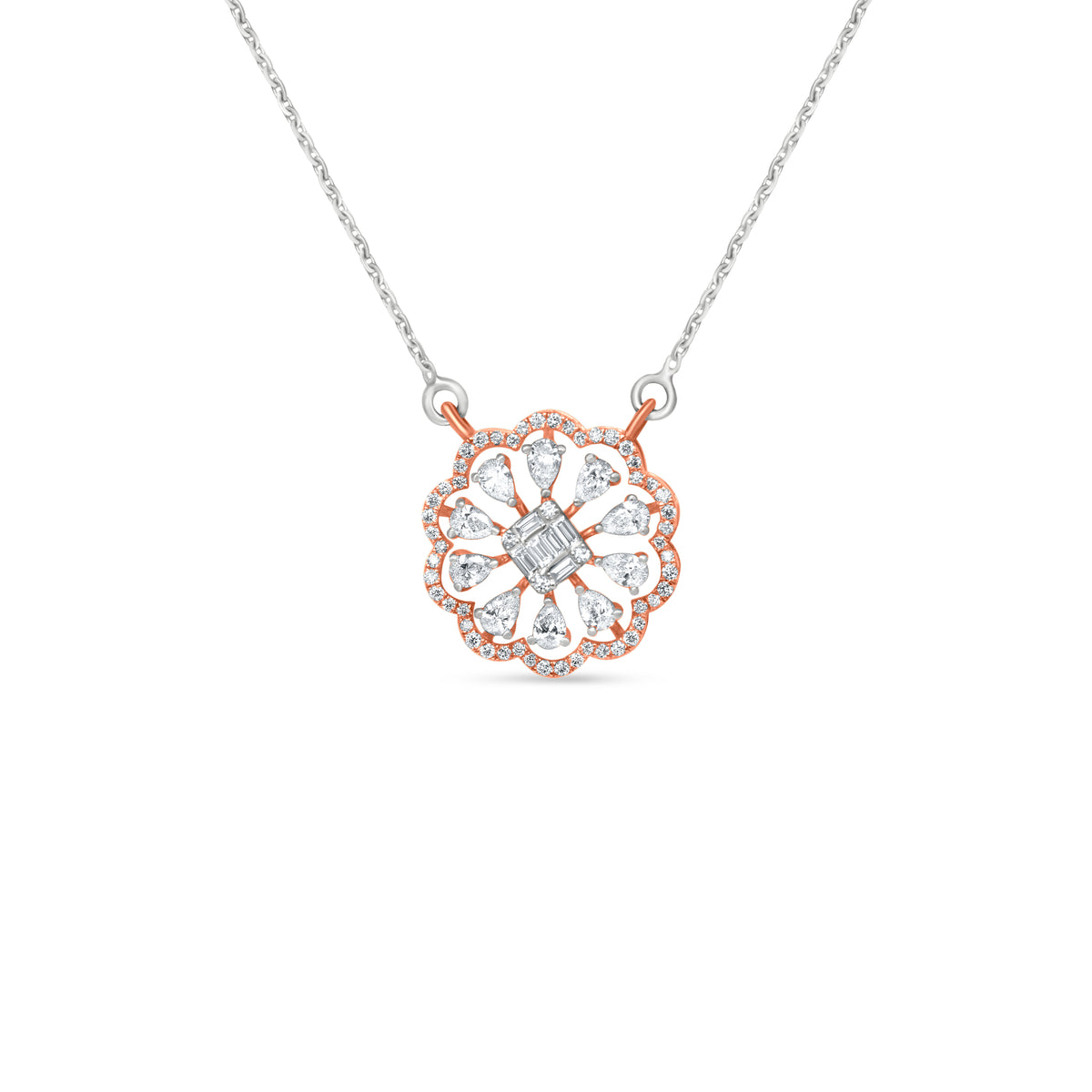 18k Rose Gold Chakra Pendant Necklace with Diamond Accents And Link Chain