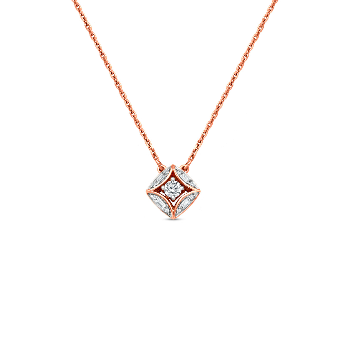 18k Rose Gold Diamond Round Pendant Necklace: Trendy and fashionable