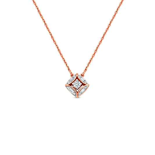 18k Rose Gold Diamond Round Pendant Necklace: Trendy and fashionable
