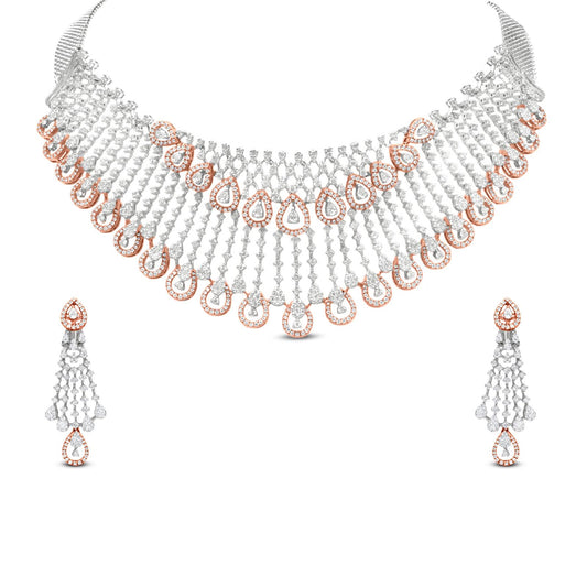 Diamond Necklace Set In 18K Rose And White Gold