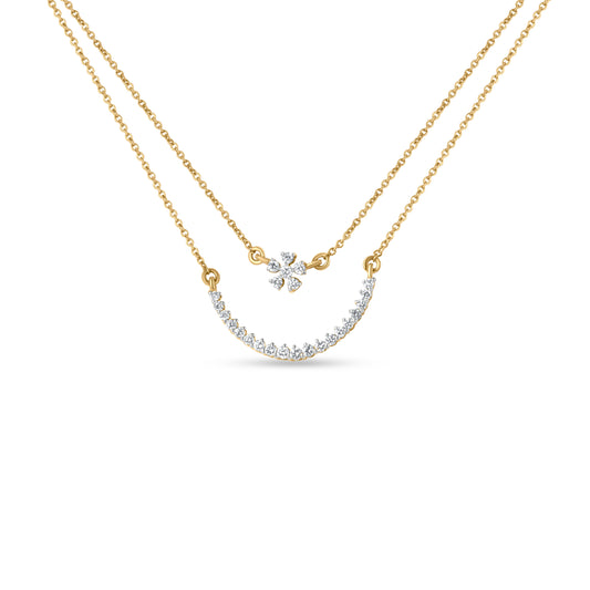 18k Yellow Gold Star Crescent Diamond Multi strand Pendant Necklace