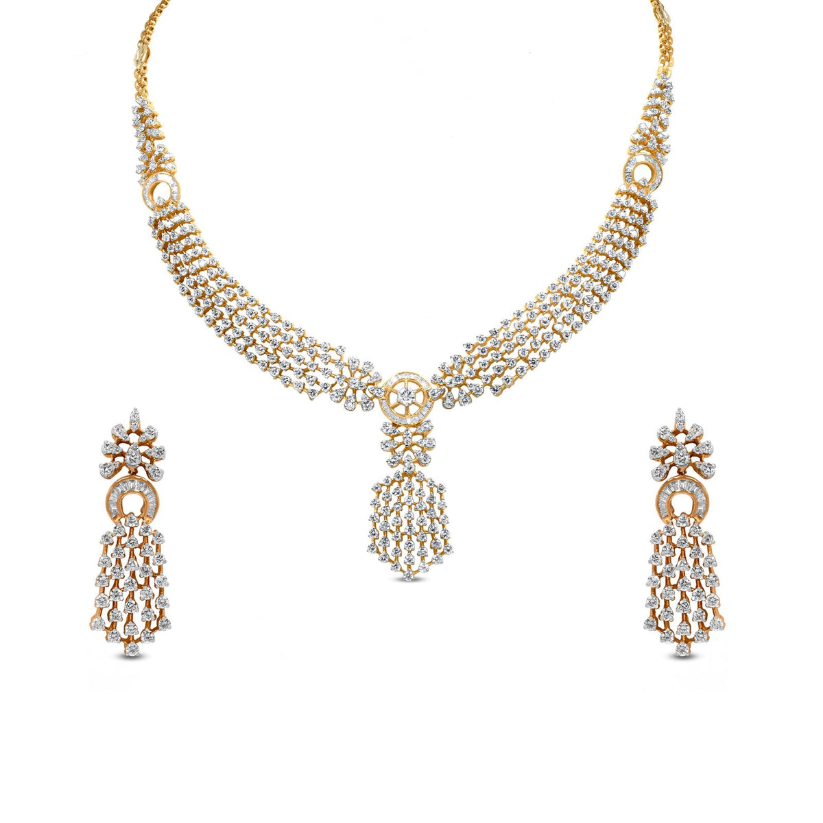 18k Yellow Gold Diamond Necklace & Earrings Set: Opulent Elegance Defined
