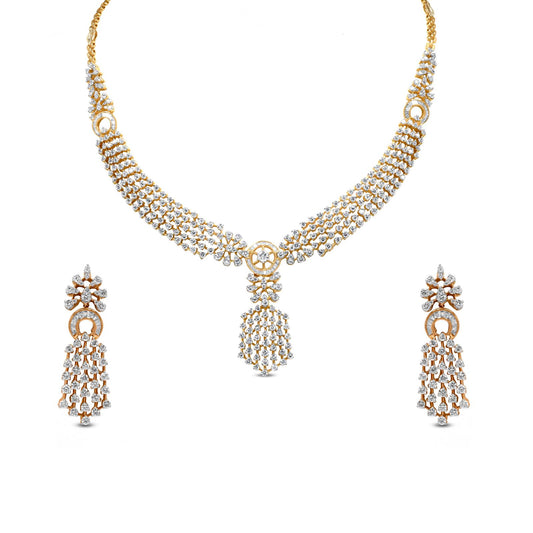 18k Yellow Gold Diamond Necklace & Earrings Set: Opulent Elegance Defined