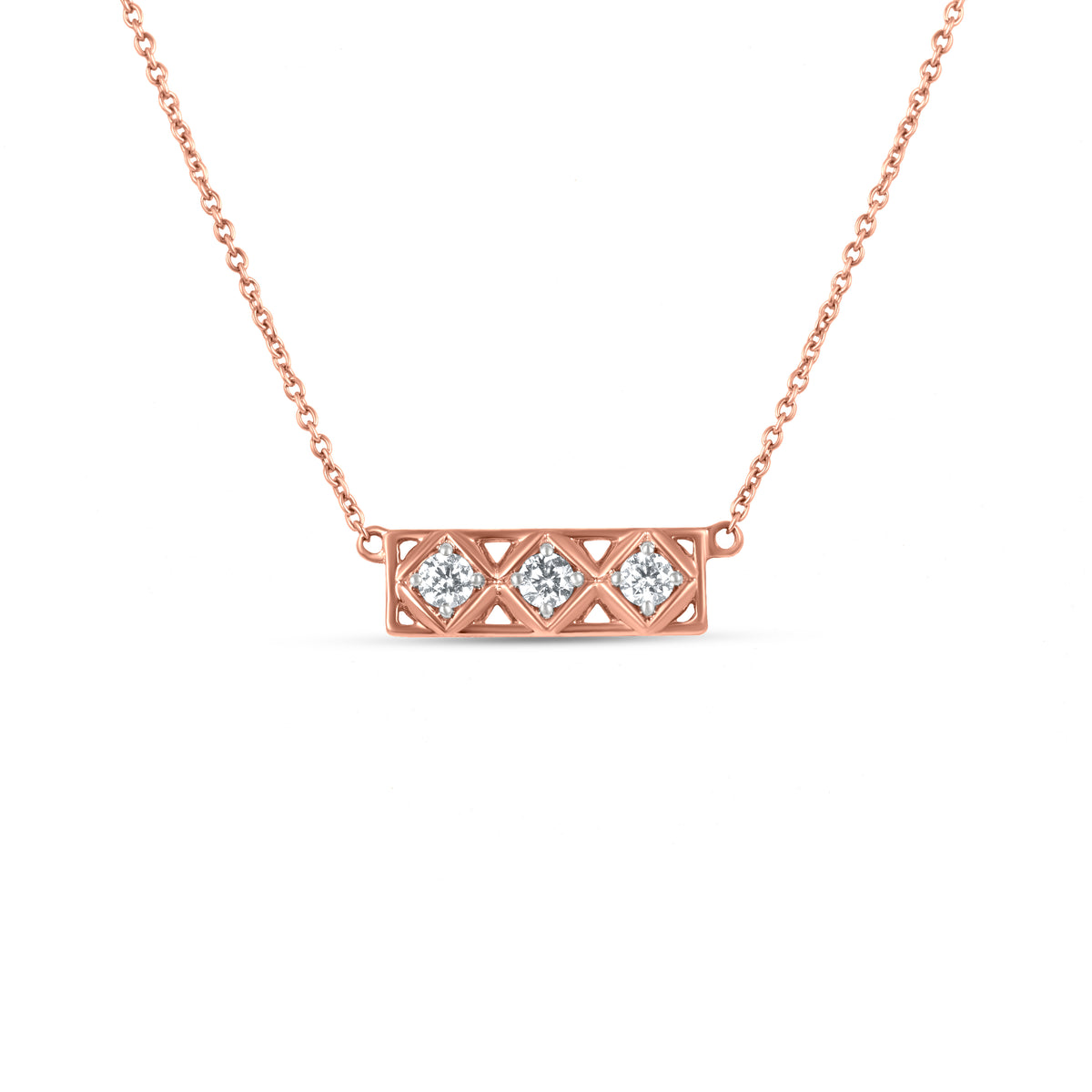 18k Rose Gold Bar Diamond Pendant Necklace