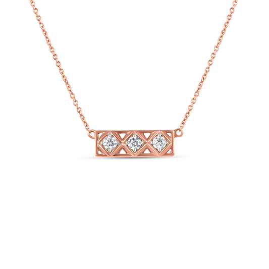 18k Rose Gold Bar Diamond Pendant Necklace