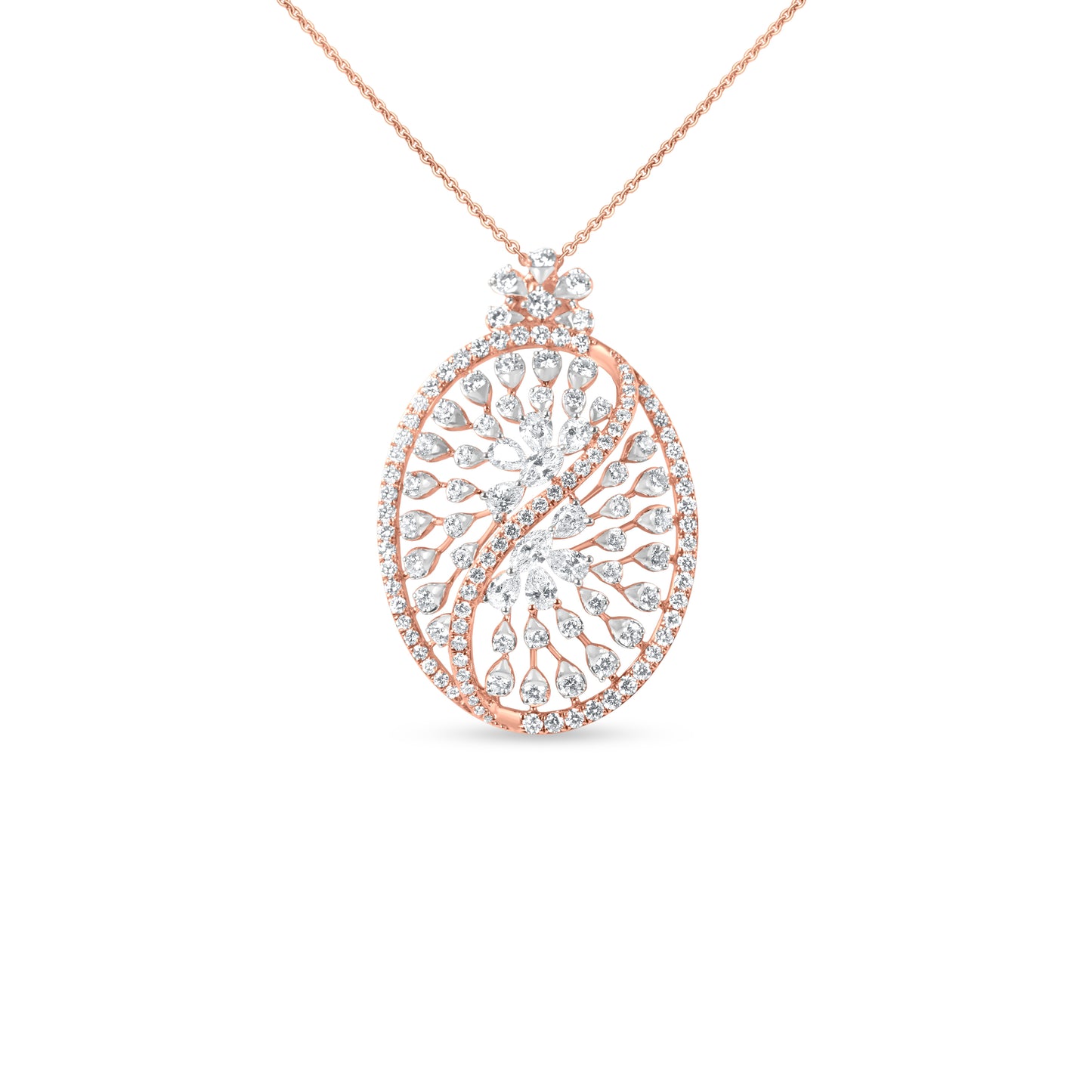 18k Rose Gold Intricate Diamond Pendant Necklace
