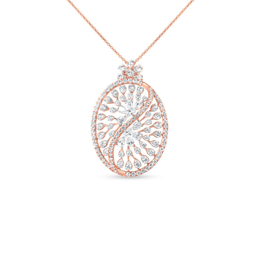 18k Rose Gold Intricate Diamond Pendant Necklace
