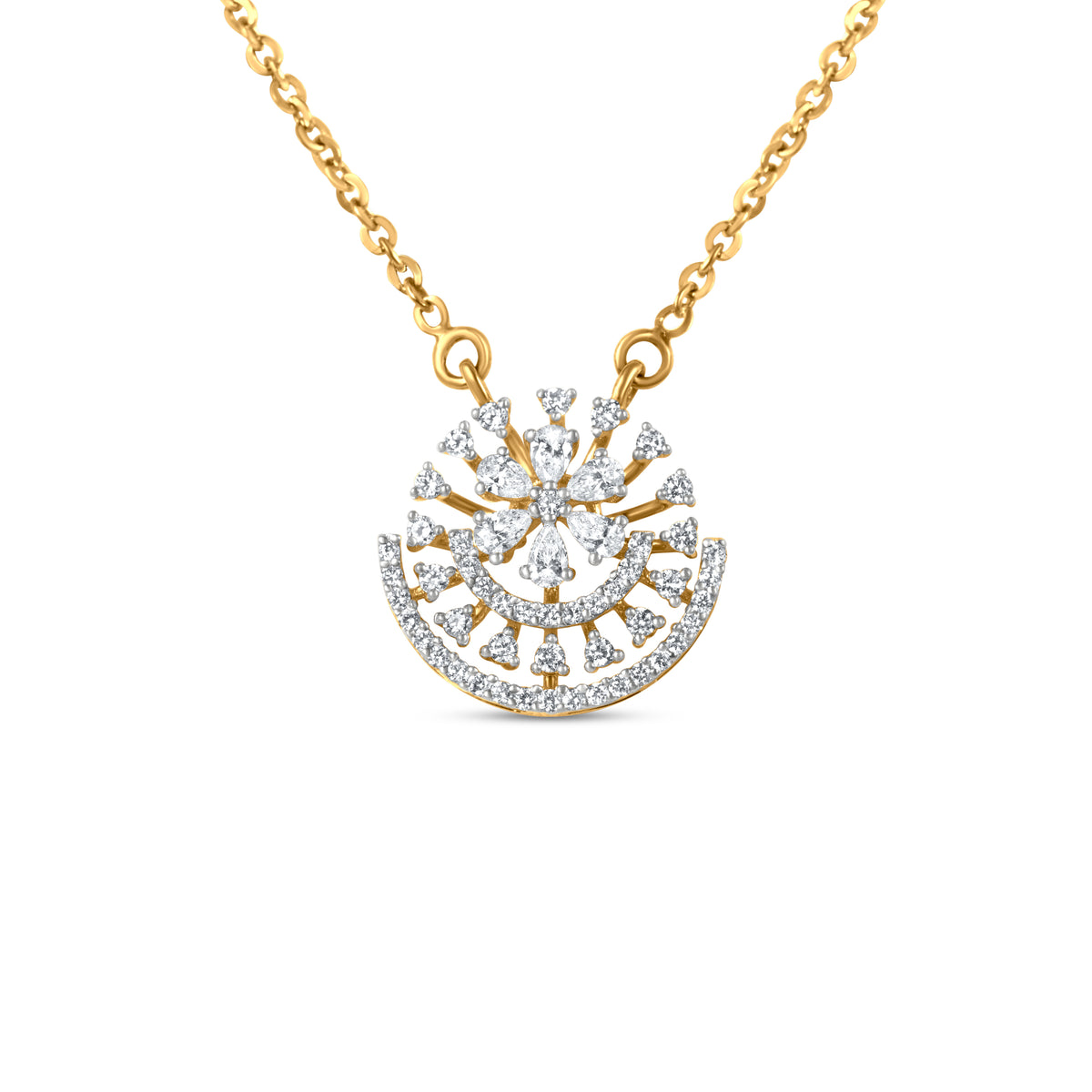 18k Yellow Gold Aesthetic Diamond Pendant with Yellow Gold Chain