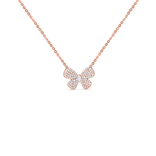 18k Rose Gold Butterfly Motif Diamond Pendant Necklace