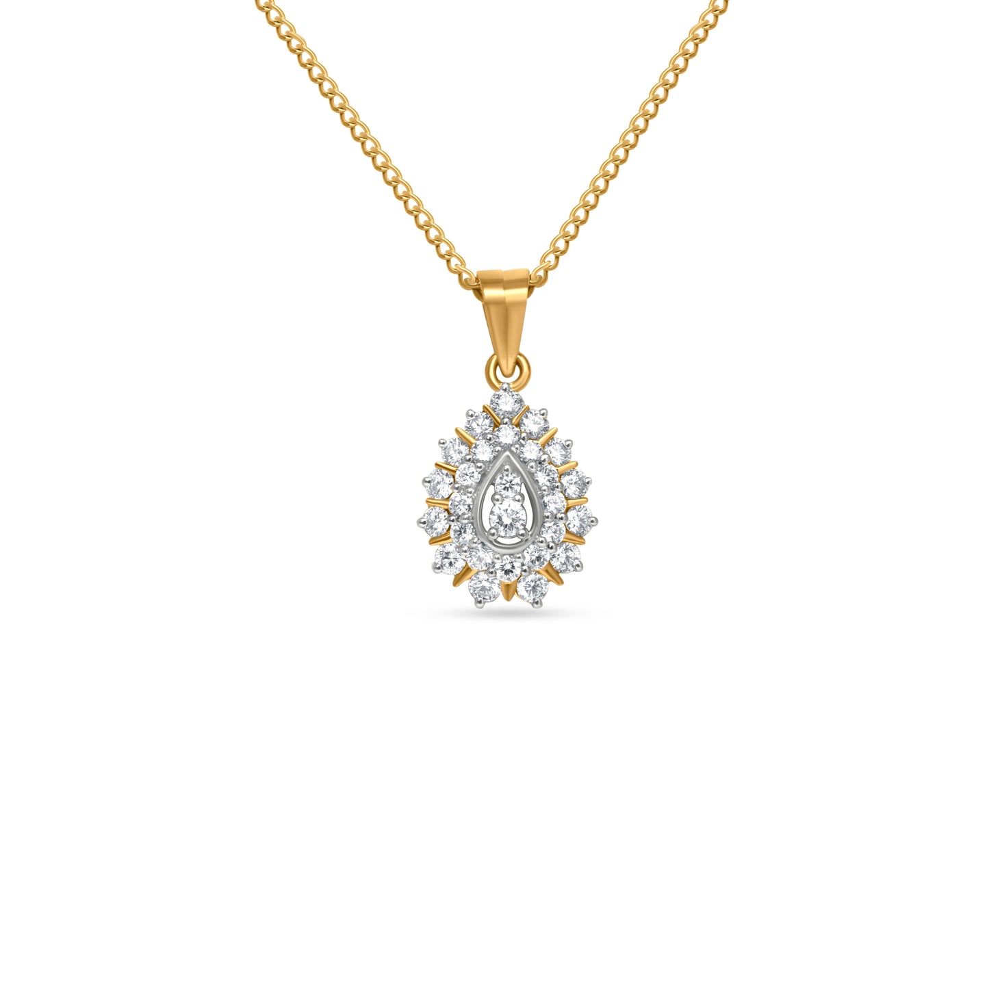 18k Yellow Gold Flame Design Diamond Pendant Necklace