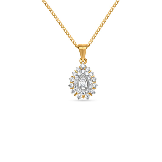 18k Yellow Gold Flame Design Diamond Pendant Necklace
