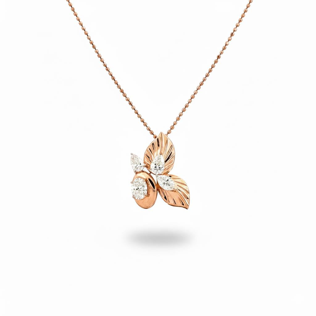 18K Rose Gold Diamond Butterfly Pendant with Marquise, Pear & Oval Diamonds
