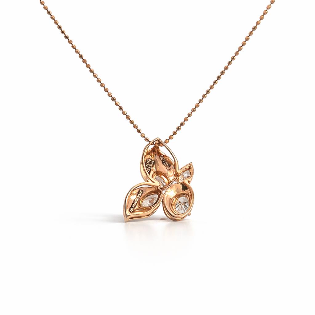 18K Rose Gold Diamond Butterfly Pendant with Marquise, Pear & Oval Diamonds