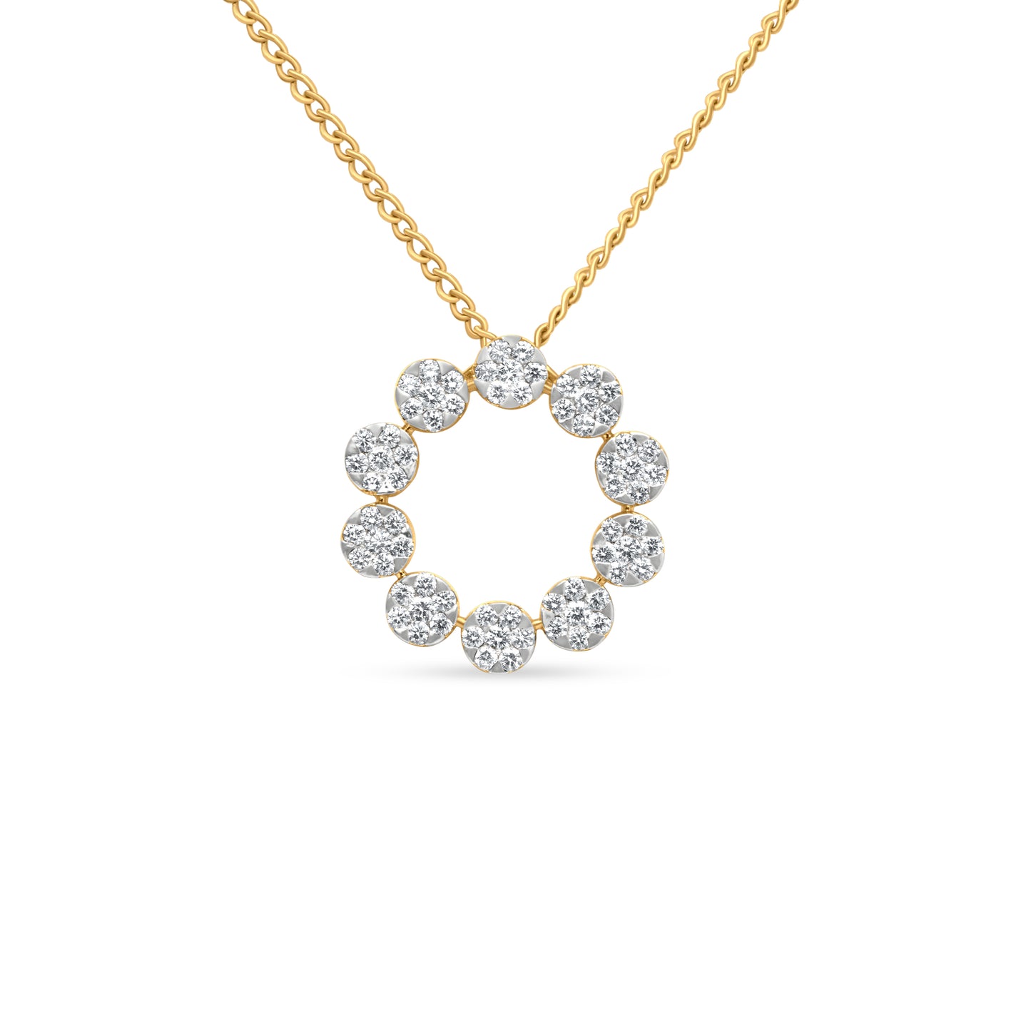 18k Yellow Gold Round Diamond Circle Pendant Necklace (1.29 Carats, VVS Quality Diamonds)