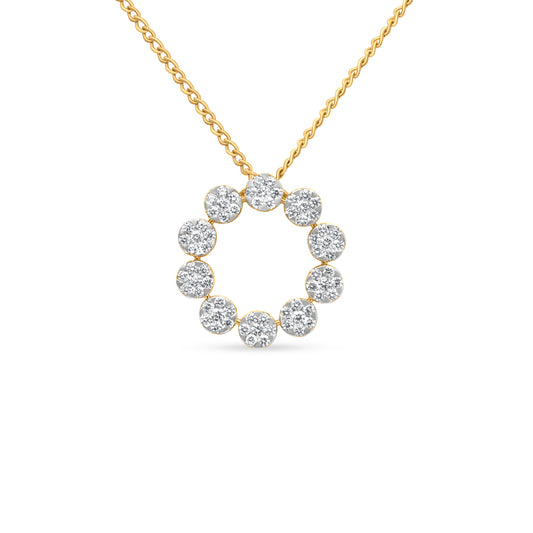 18k Yellow Gold Round Diamond Circle Pendant Necklace (1.29 Carats, VVS Quality Diamonds)