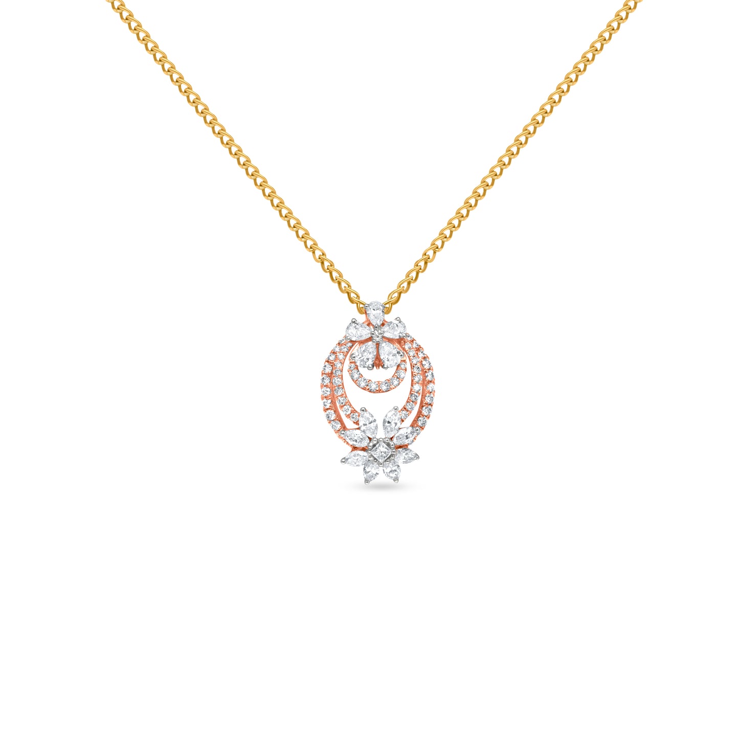 18k Rose Gold Floral Diamond Pendant Necklace (VVS Quality)