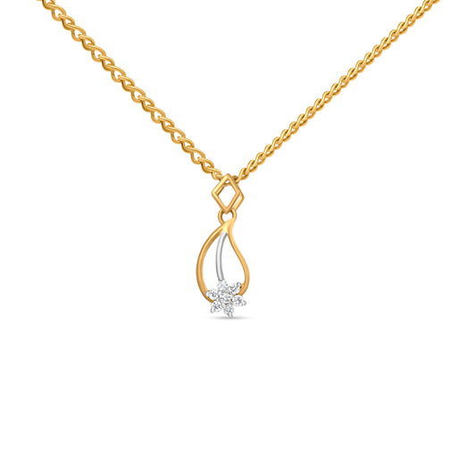 18k Yellow & White Gold Diamond Flower and Leaf Pendant Necklace