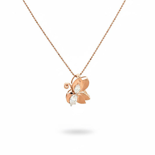 18K Rose Gold Butterfly Pendant with Marquise & Oval Diamonds